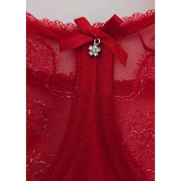 Wacoal Bra 36DD Red Gold Underwire Lace Medallion Bow EUC Underwire Supportive - Picture 4 of 9